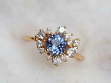 2ct Engagement Ring Round Cut Blue Tanzanite Cluster 14k Yellow Gold Finish