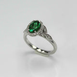 2.2ct Oval Cut Green Emerald Engagement Ring Halo Floral 14k White Gold Finish