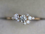 1ct Round Cut Diamond Cluster Minimalist Engagement Ring 14k Yellow Gold Finish