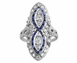 6Ct Round Cut Diamond Blue Sapphire Vintage Art Deco Ring 14K White Gold Finish