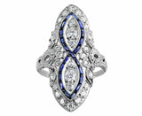 6Ct Round Cut Diamond Blue Sapphire Vintage Art Deco Ring 14K White Gold Finish