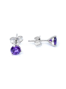 0.7ct Round Simulated Amethyst Solitaire Stud Earrings 14k White Gold Plated