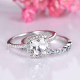 2.3ct Cushion Cut Diamond Engagement Ring Halo Bridal Set 14k White Gold Finish