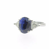 2ct Oval Cut Blue Sapphire Engagement Ring Trillion Accent 14k White Gold Finish