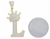 0.31ct Round Cut Diamond Crown Initial L Letter Pendant 14k Yellow Gold Finish