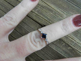 1ct Engagement Ring Princess Cut Blue Sapphire Three Stone 14k White Gold Finish