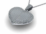 2ct Diamond Round Cut Brilliant Puff Heart Pendant with Chain 14k WhiteGold Over