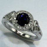 2.3ct Round Blue Sapphire Engagement Ring Halo Celtic Trinity 14k WhiteGold Over