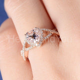 2ct Heart Cut Simulated Peach Morganite Infinity Halo Ring 14k Rose Gold Plated