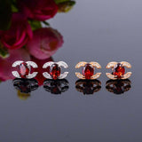 1.5ct Oval Cut Red Garnet Logo Stud Women Earrings 14k Rose Gold Finish