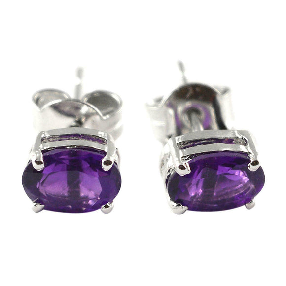 2ct Stud Earrings Oval Cut Purple Amethyst Solitaire Women 14k White Gold Finish