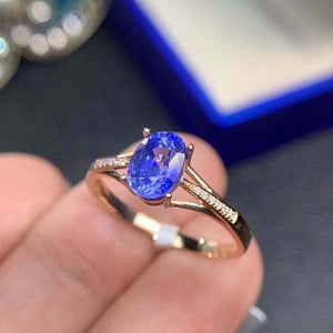 1.2ct Oval Cut Blue Tanzanite Engagement Ring Split Shank 14k Yellow Gold Finish