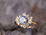 2ct Engagement Ring Round Cut Blue Tanzanite Cluster 14k Yellow Gold Finish