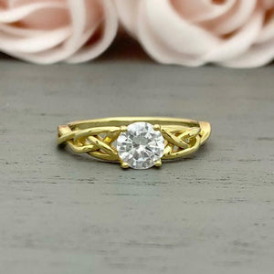 1.2ct Engagement Ring Round Cut Diamond Celtic Solitaire 14k Yellow Gold Finish