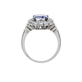 2.6ct Emerald Cut Blue Tanzanite Engagement Ring Vintage Halo 14k WhiteGold Over