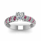 2ct Heart Cut Diamond Pink Sapphire Solitaire Engagement Ring 14k WhiteGold Over