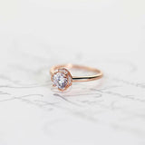 1Ct Round Cut Diamond Floral Halo Solitaire Engagement Ring 14K Rose Gold Finish