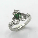 1ct Heart Cut Green Emerald Engagement Ring Diamond Claddagh 14k WhiteGold Over