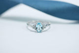 1.2ct Oval Cut Blue Aquamarine Engagement Ring Diamond Petite 14k WhiteGold Over