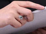 2.3ct Oval Cut Blue Aquamarine Engagement Ring Milgrain Halo 14k DualGold Finish