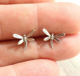 Stud Earrings Dragonfly 14k White Gold Finish