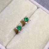 1ct Stud Earrings Round Cut Green Emerald Minimalist Design 14k WhiteGold Finish