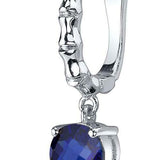 2Ct Cushion Round Cut Blue Sapphire Bamboo Drop Earrings 14K White Gold Finish