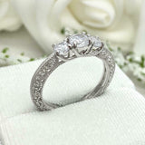 2ct Engagement Ring Round Diamond Milgrain Trilogy Vintage 14k White Gold Finish