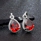 2Ct Pear Cut Red Garnet Solitaire Water Tear Drop Earring 14K White Gold Finish