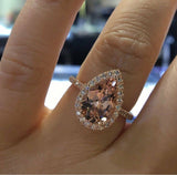 4.5Ct Pear Cut Peach Morganite Diamond Halo Engagement Ring 18K Rose Gold Finish