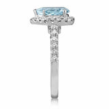 2ct Pear Cut Blue Aquamarine Engagement Ring Diamond Halo 14k White Gold Finish