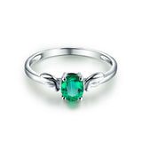 0.75Ct Oval Cut Green Emerald Angel Wings Solitaire Ring 14K White Gold Finish