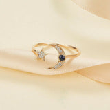 1ct Round Cut Sapphire Engagement Ring Crescent Moon and Star 14k Rose Gold Over