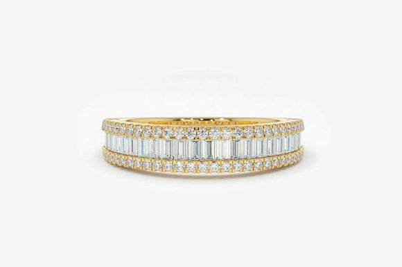 2.2ct Wedding Band Baguette Cut Diamond 3 Row Channel Set 14k Yellow Gold Finish