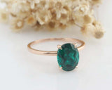 1.5ct Oval Cut Green Emerald Engagement Ring 4 Prong Solitaire 14k RoseGold Over