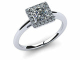 1.3ct Princess Diamond Accent Halo Solitaire Engagement Ring 14k White Gold Over