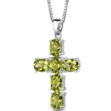 4Ct Oval Cut Green Peridot Jesus Cross Pendant 14K White Gold Finish NO CHAIN