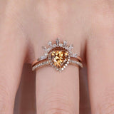 1.9ct Heart Yellow Citrine Halo Bridal Set Engagement Ring 14k Rose Gold Finish