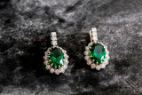 2.1ct Drop Earrings Oval Cut Green Emerald Diamond Halo 14k White Gold Finish