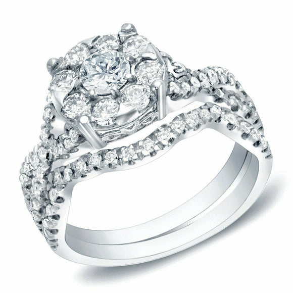 3.5Ct Round Cut Diamond Halo Vintage Ring Band Bridal Set 14K White Gold Finish