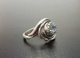 1ct Engagement Ring Round Cut Blue Aquamarine Swirl Solitaire 14k WhiteGold Over