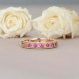 1.5ct Round Pink Sapphire Wedding Band Vintage Half Eternity 14k Rose Gold Over