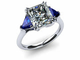 2.1ct Radiant Cut Diamond Sapphire Accent Engagement Ring 14k White Gold Finish