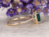 2ct Green Emerald Cut Halo Solitaire with Accents Ring 14k Yellow Gold Finish