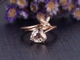 1ct Heart Cut Champagne Morganite Butterfly Engagement Ring 14k Rose Gold Finish