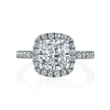 3Ct Cushion Cut Diamond Halo Engagement Ring 18K White Gold Finish Round Accents