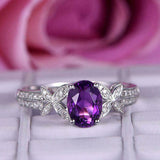 2ct Oval Cut Purple Amethyst Engagement Ring Butterfly Accent 14k WhiteGold Over