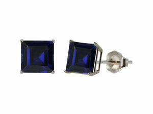 1.5ct Stud Earrings Princess Cut Blue Sapphire Solitaire 14k White Gold Finish