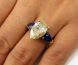 5Ct Pear Cut Yellow Blue Sapphire Trilogy Engagement Ring 14K Dual Gold Finish