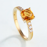 1.6ct Cushion Yellow Citrine Engagement Ring Accents Solitaire 14k RoseGold Over